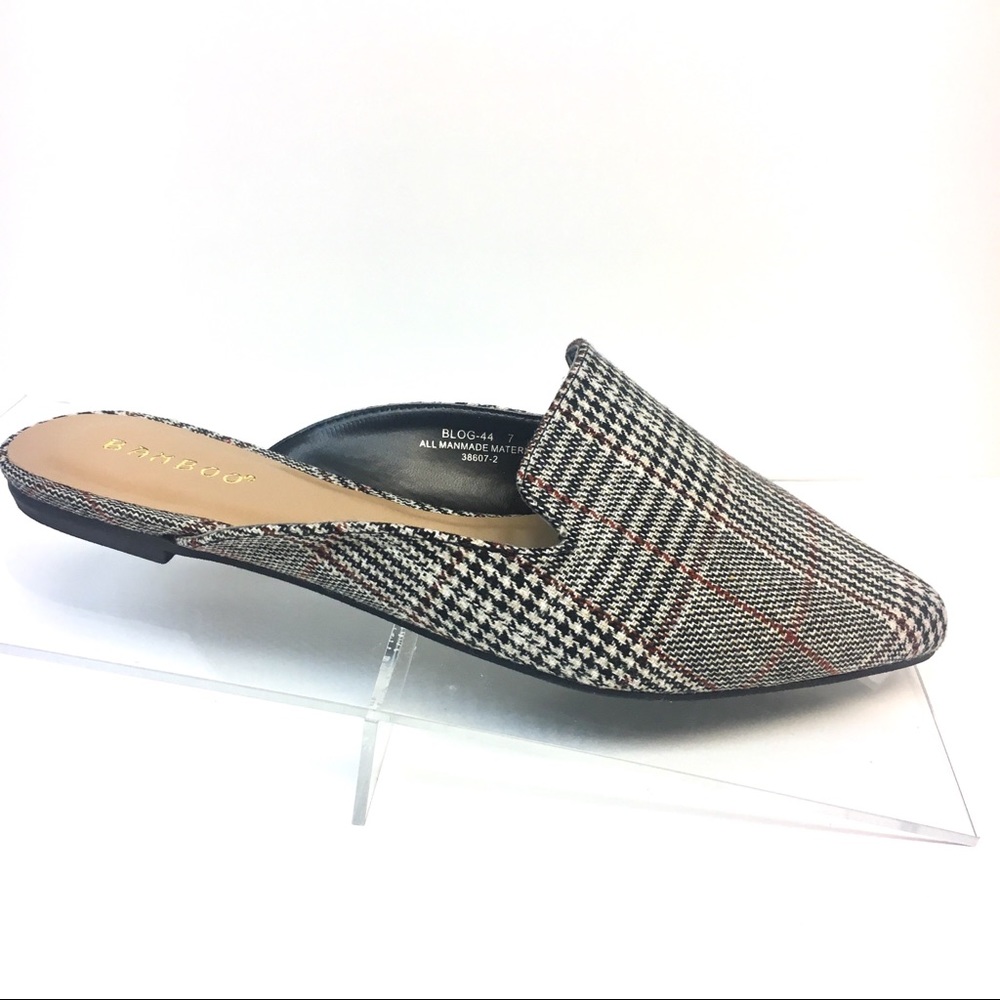 NWT Mules Glen Plaid Black/Grey Tweed Almond Toe - Picture 3 of 7